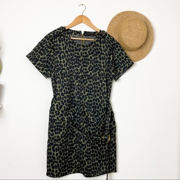 Banana Republic Green Black Animal Print Dress M Medium - Picture 3 of 13